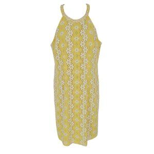 Nine west womens 2 yellow white floral halter neck knee length dress hippie
